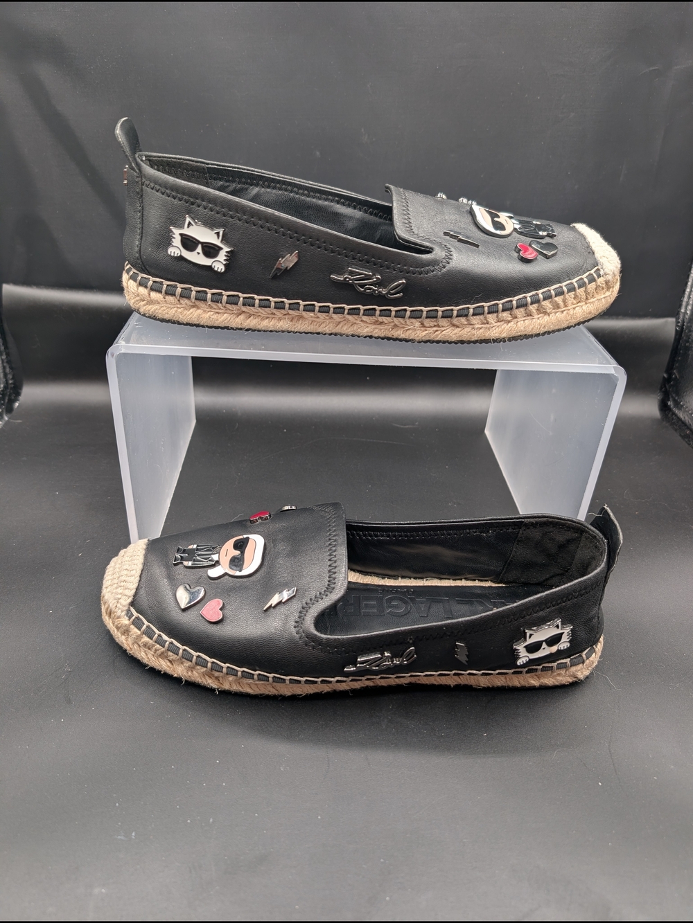 Karl Lagerfeld Black Embellished Slip-On Espadrilles
